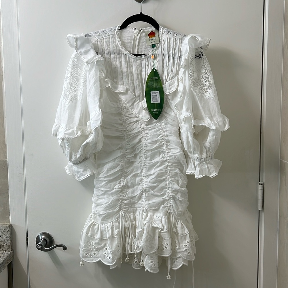 NWT Farm Rio White Lace Organic Cotton Mini Dress size xs